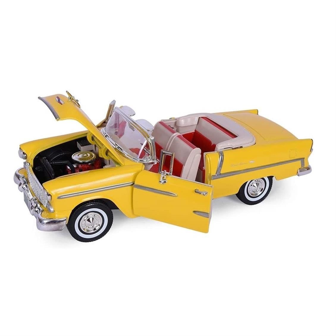 Motormax 73184Y 1/18 Ölçek, 1955 Chevrolet Bel Air Convertible, Sarı, Sergilemeye Hazır Metal Araba Modeli