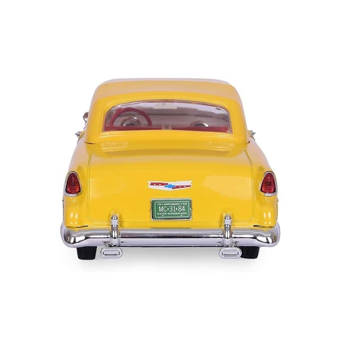 Motormax 73184Y 1/18 Ölçek, 1955 Chevrolet Bel Air Convertible, Sarı, Sergilemeye Hazır Metal Araba Modeli