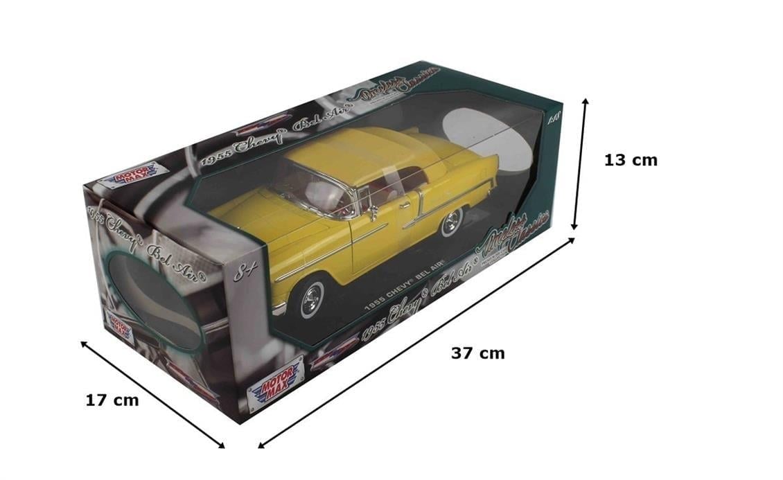 Motormax 73184Y 1/18 Ölçek, 1955 Chevrolet Bel Air Convertible, Sarı, Sergilemeye Hazır Metal Araba Modeli