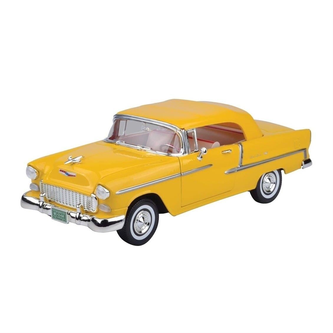 Motormax 73184Y 1/18 Ölçek, 1955 Chevrolet Bel Air Convertible, Sarı, Sergilemeye Hazır Metal Araba Modeli