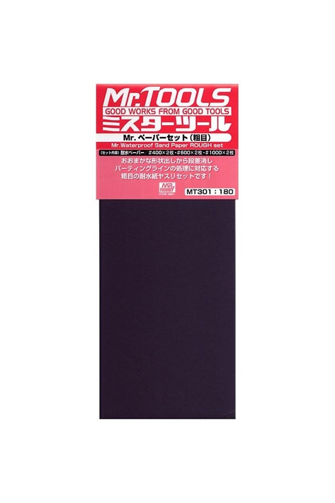 Mr.Hobby MT-301 Su Geçirmez, Kum Zımparası Seti, Kalın, (No.400x2, No.600x2, No.1000x2), 9,5x23 cm. 4 Adet
