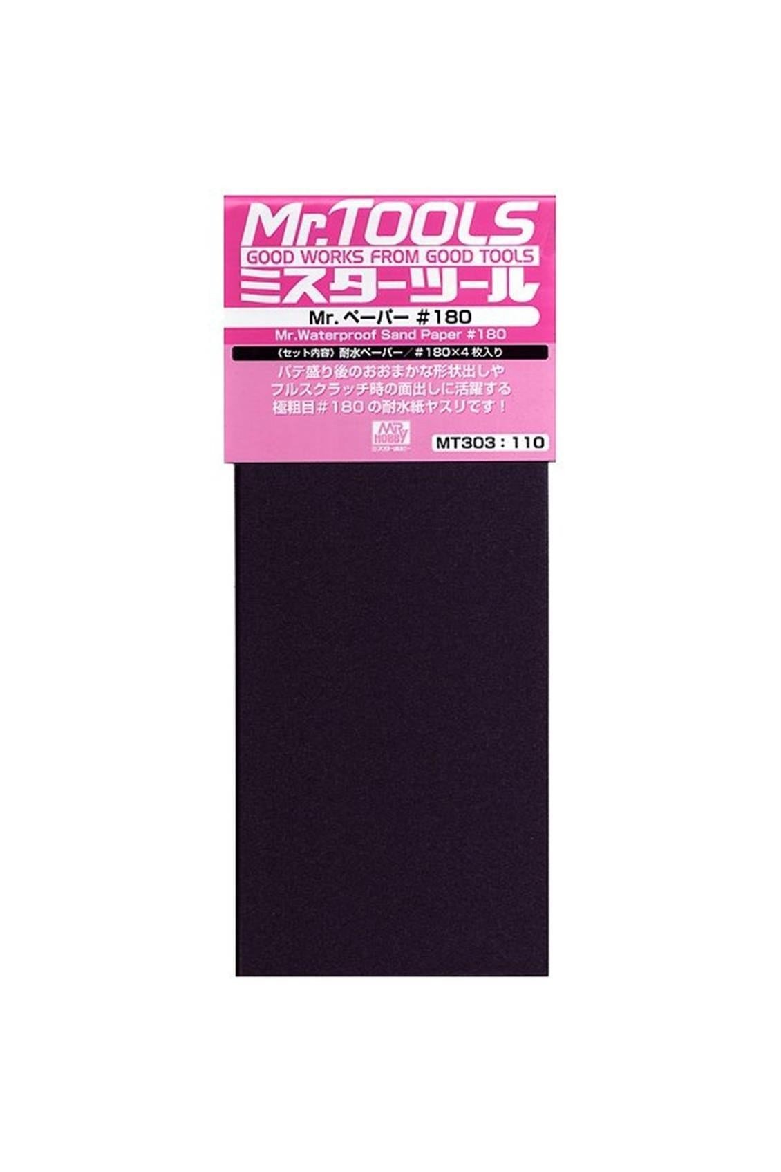 Mr.Hobby MT-303 Su Geçirmez, Kum Zımparası, No.180, 9,5x23 cm. 4 Adet