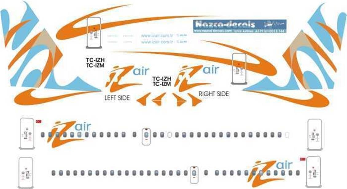 Nazca Decals Izm001 1/144 Ölçek, İzmir Airlines Decal-A319 Standard Sc
