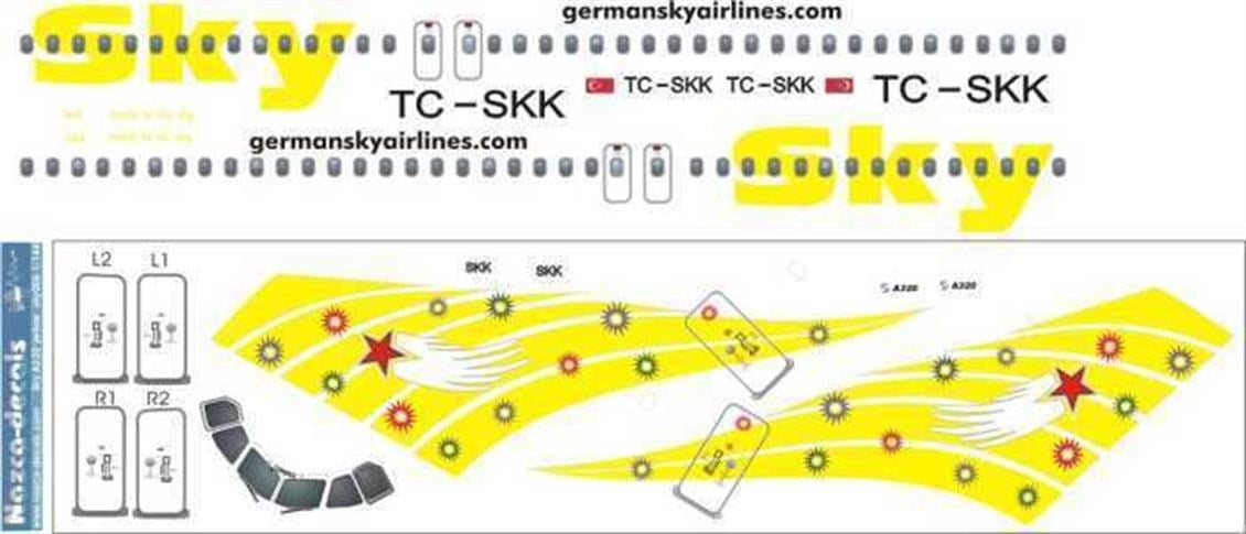 Nazca Decals Sky006 1/144 Ölçek, Sky A320 Yellow