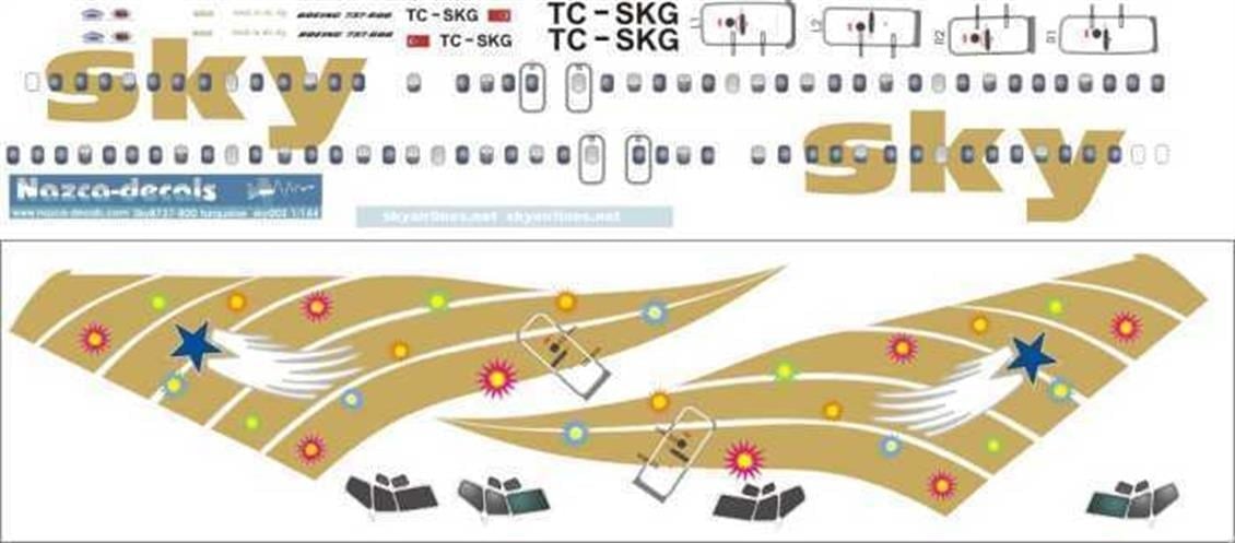 Nazca Decals Sky010 1/144 Ölçek, Sky B737-400 Gold With Laser Printed