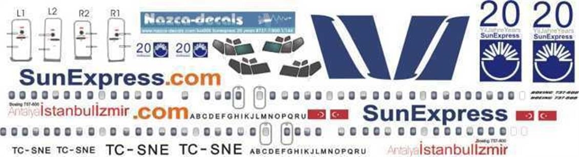 Nazca Decals Sux005 1/144 Ölçek, Sunexpress B737-800 Special 20Th Anni