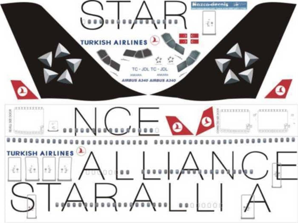 Nazca Decals Tur011 1/144 Ölçek, Turkish Airlines A340-300 Starallianc