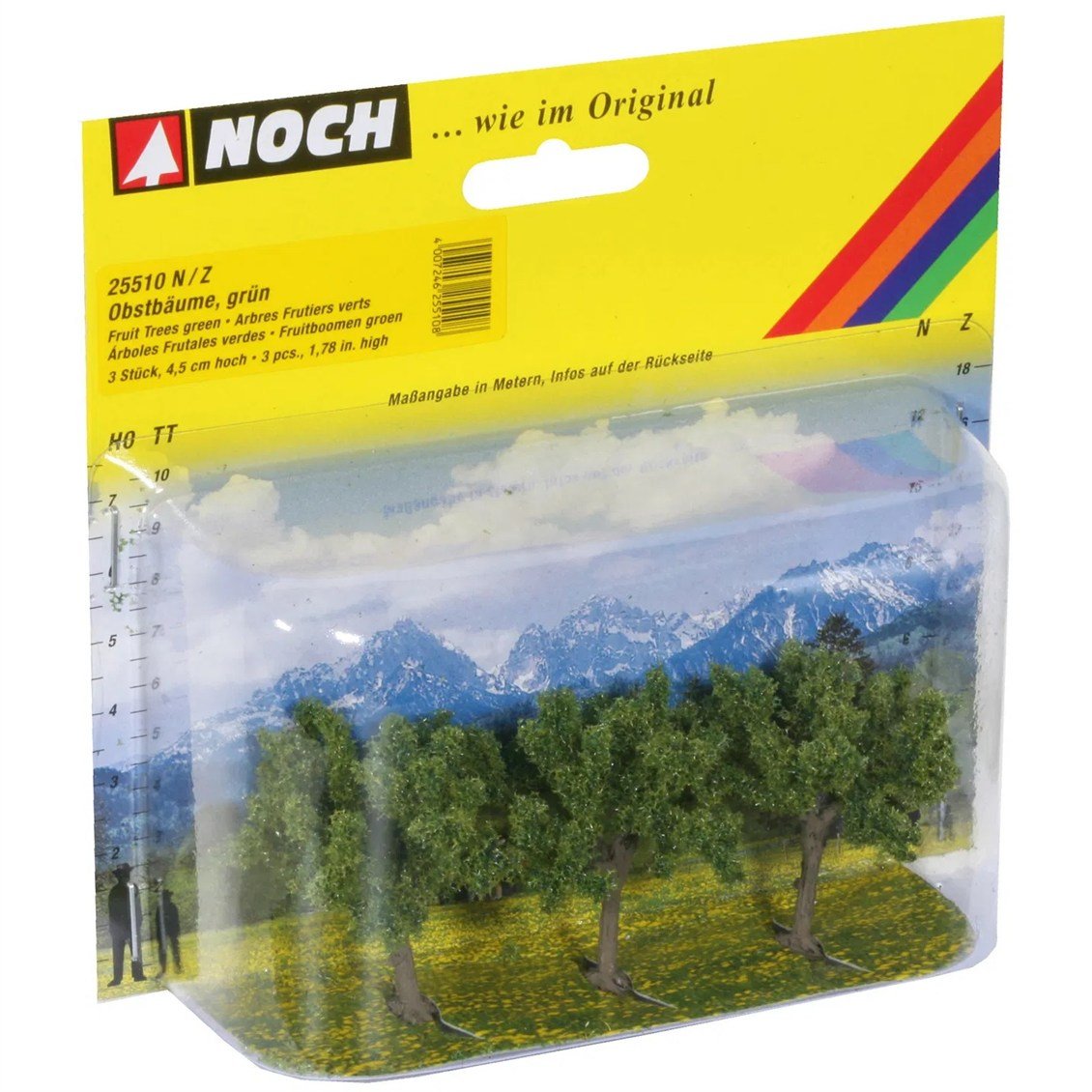 Noch 25510 Yeşil Çiçekli Meyva Ağaçları, 4,5 cm. 3 Adet, Diorama Malzemesi