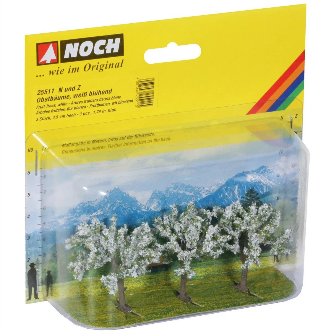 Noch 25511 Beyaz Çiçekli Meyva Ağaçları, 4,5 cm. 3 Adet, Diorama Malzemesi