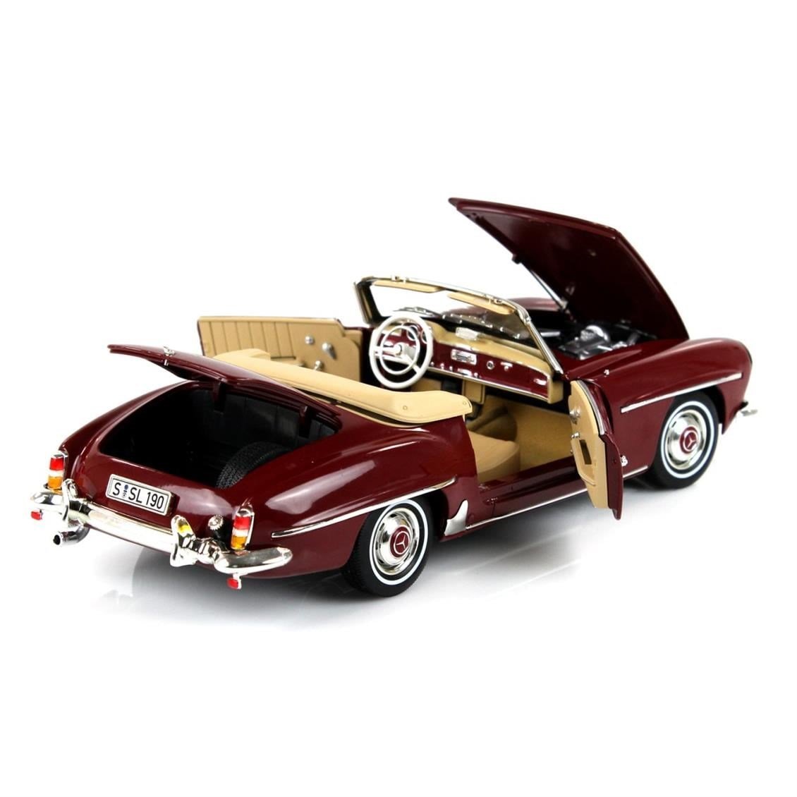 Norev B66040647 1/18 Ölçek, Mercedes Benz 190 SL Spider (W121) 1955, Medium Red, Sergilemeye Hazır Metal Araba Modeli