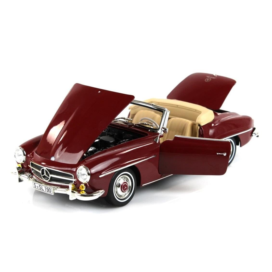 Norev B66040647 1/18 Ölçek, Mercedes Benz 190 SL Spider (W121) 1955, Medium Red, Sergilemeye Hazır Metal Araba Modeli