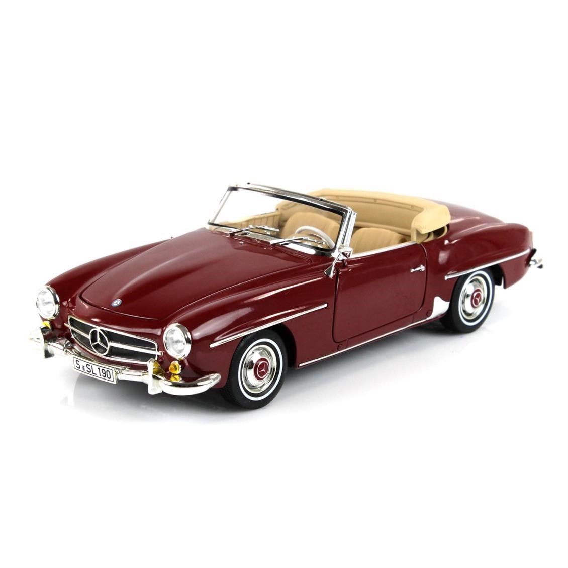 Norev B66040647 1/18 Ölçek, Mercedes Benz 190 SL Spider (W121) 1955, Medium Red, Sergilemeye Hazır Metal Araba Modeli