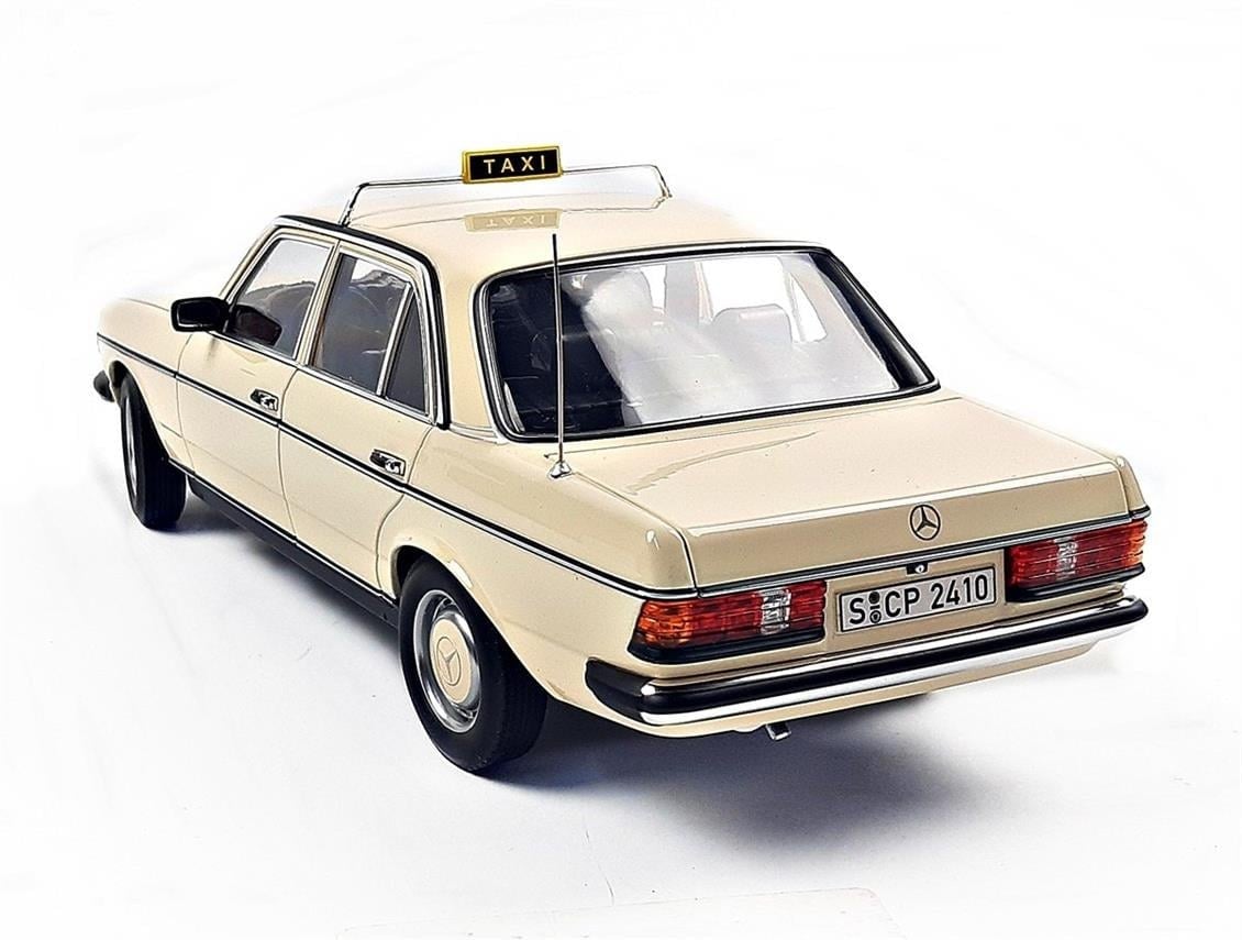 Norev B66040670 1/18 Ölçek, Mercedes Benz 200 (W123) Taxi 1980, IVory, Sergilemeye Hazır Metal Araba Modeli