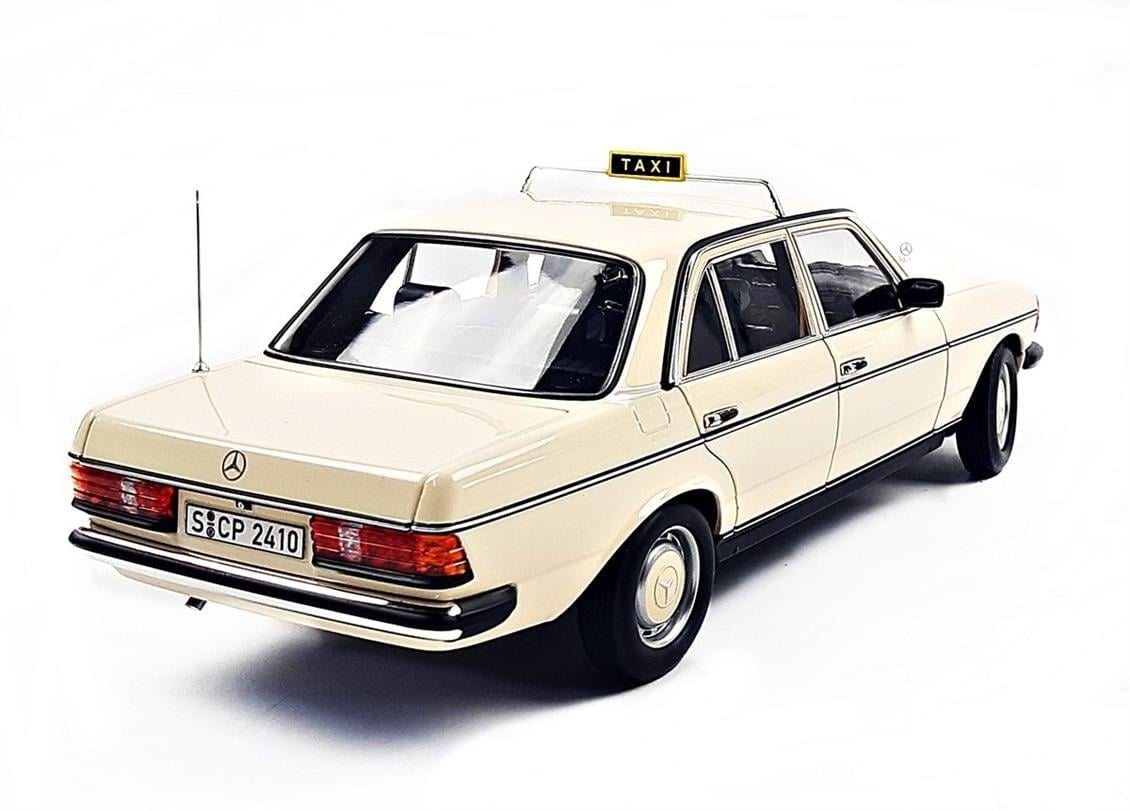 Norev B66040670 1/18 Ölçek, Mercedes Benz 200 (W123) Taxi 1980, IVory, Sergilemeye Hazır Metal Araba Modeli