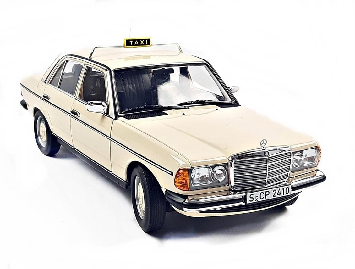 Norev B66040670 1/18 Ölçek, Mercedes Benz 200 (W123) Taxi 1980, IVory, Sergilemeye Hazır Metal Araba Modeli