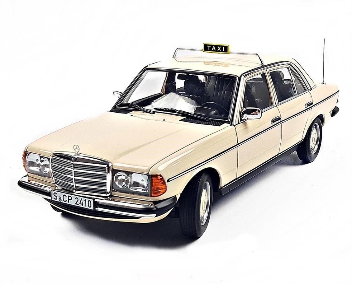 Norev B66040670 1/18 Ölçek, Mercedes Benz 200 (W123) Taxi 1980, IVory, Sergilemeye Hazır Metal Araba Modeli