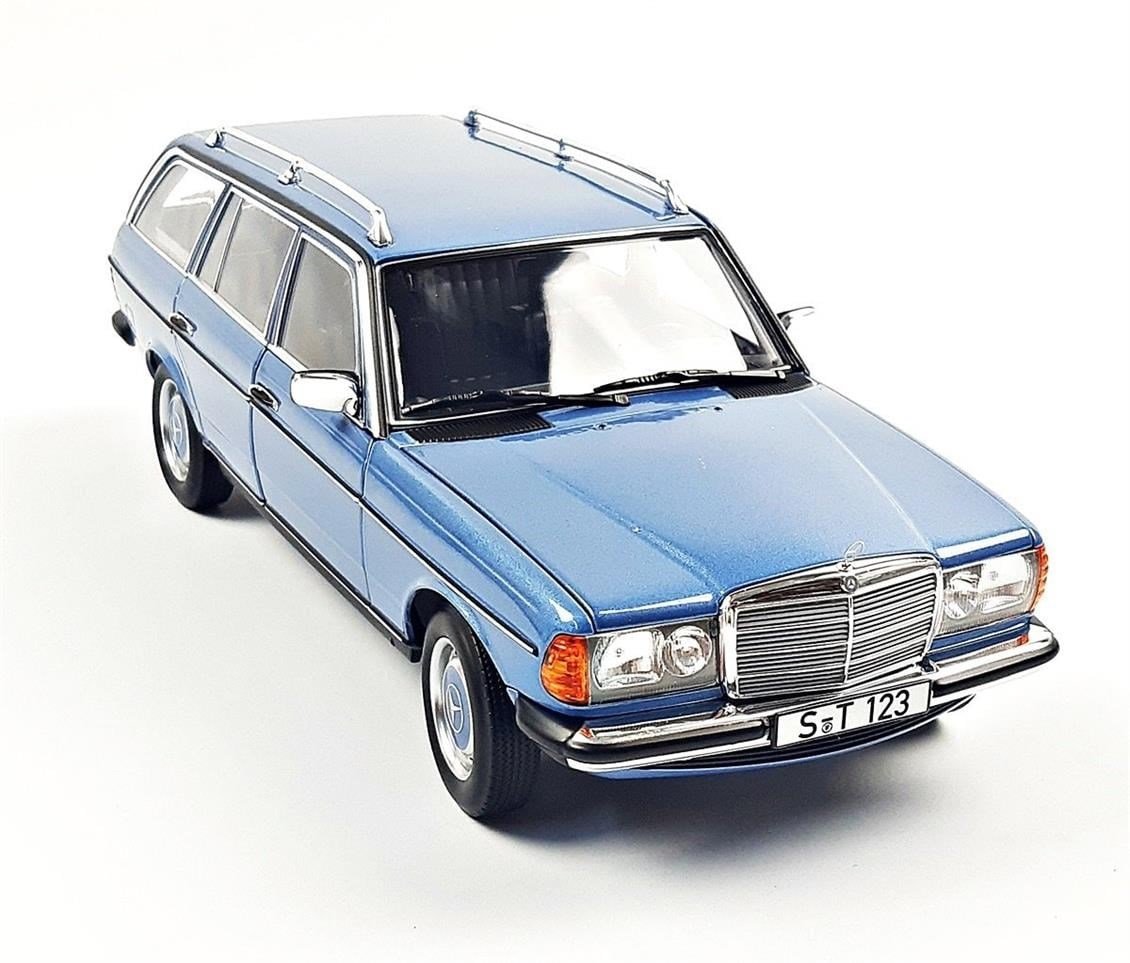 Norev B66040671 1/18 Ölçek, Mercedes Benz E Class 200 TE Station Wagon T-Model (W123) 1982, Diamond Blue, Sergilemeye Hazır Met