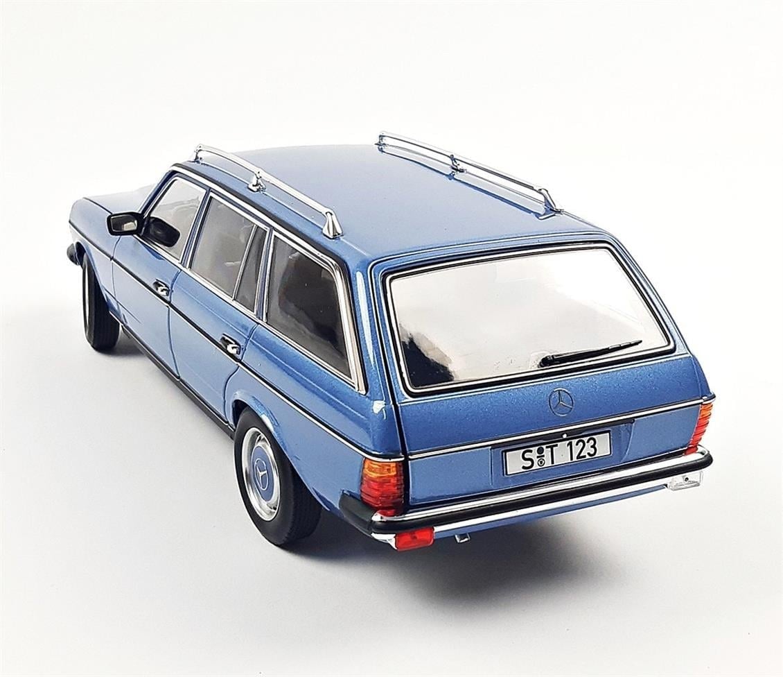 Norev B66040671 1/18 Ölçek, Mercedes Benz E Class 200 TE Station Wagon T-Model (W123) 1982, Diamond Blue, Sergilemeye Hazır Met