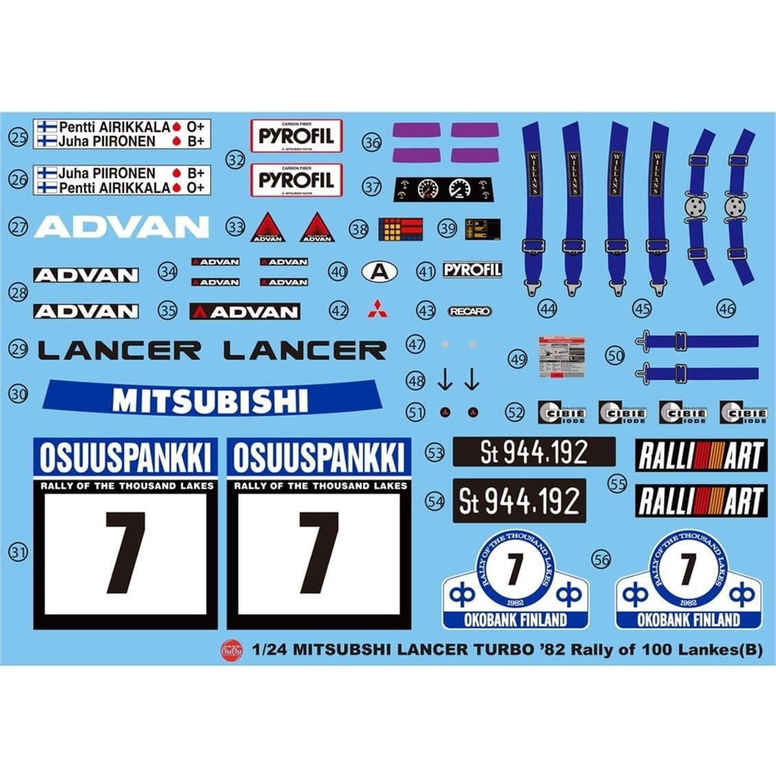 Nunu PN24018 1/24 Ölçek, Mitsubishi Lancer Turbo (1982 Rally of 1000 Lakes), Otomobil Plastik Model Kiti