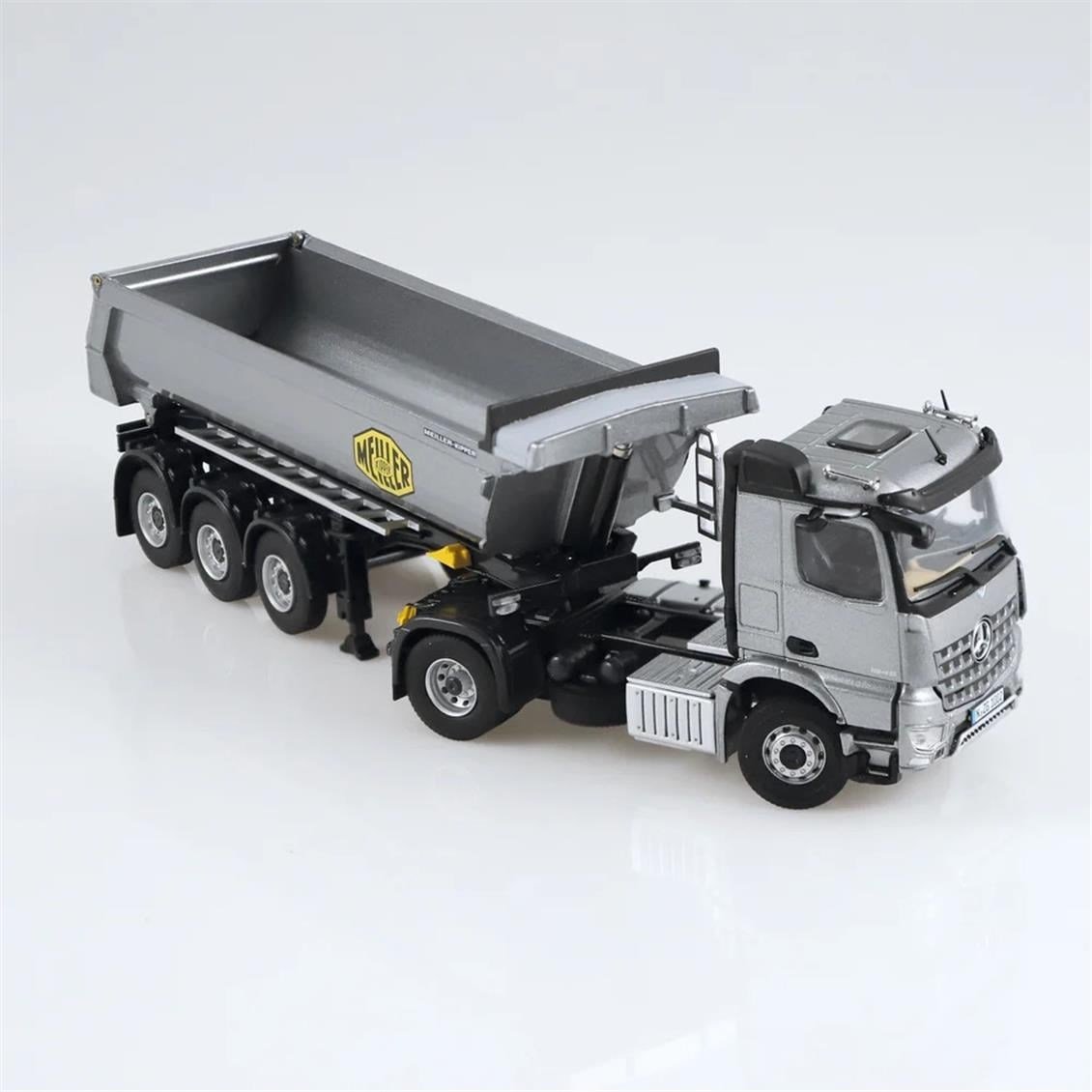 NZG 1002/55 1/50 Ölçek, Mercedes-Benz AROCS Damperli Kırkayak Treyler, Gri, Sergilemeye Hazır Metal Model