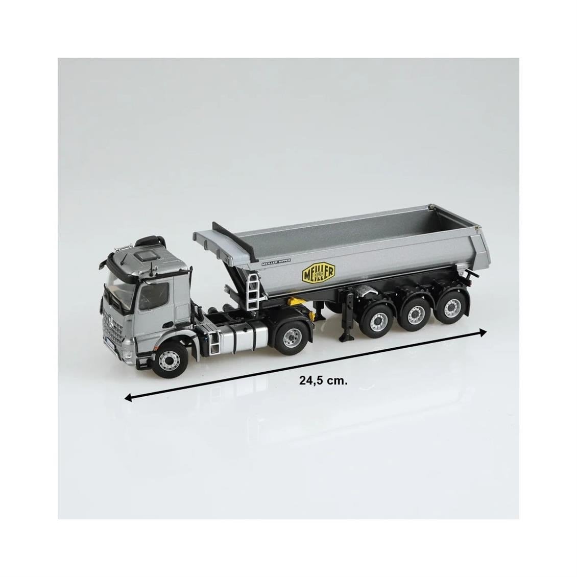 NZG 1002/55 1/50 Ölçek, Mercedes-Benz AROCS Damperli Kırkayak Treyler, Gri, Sergilemeye Hazır Metal Model