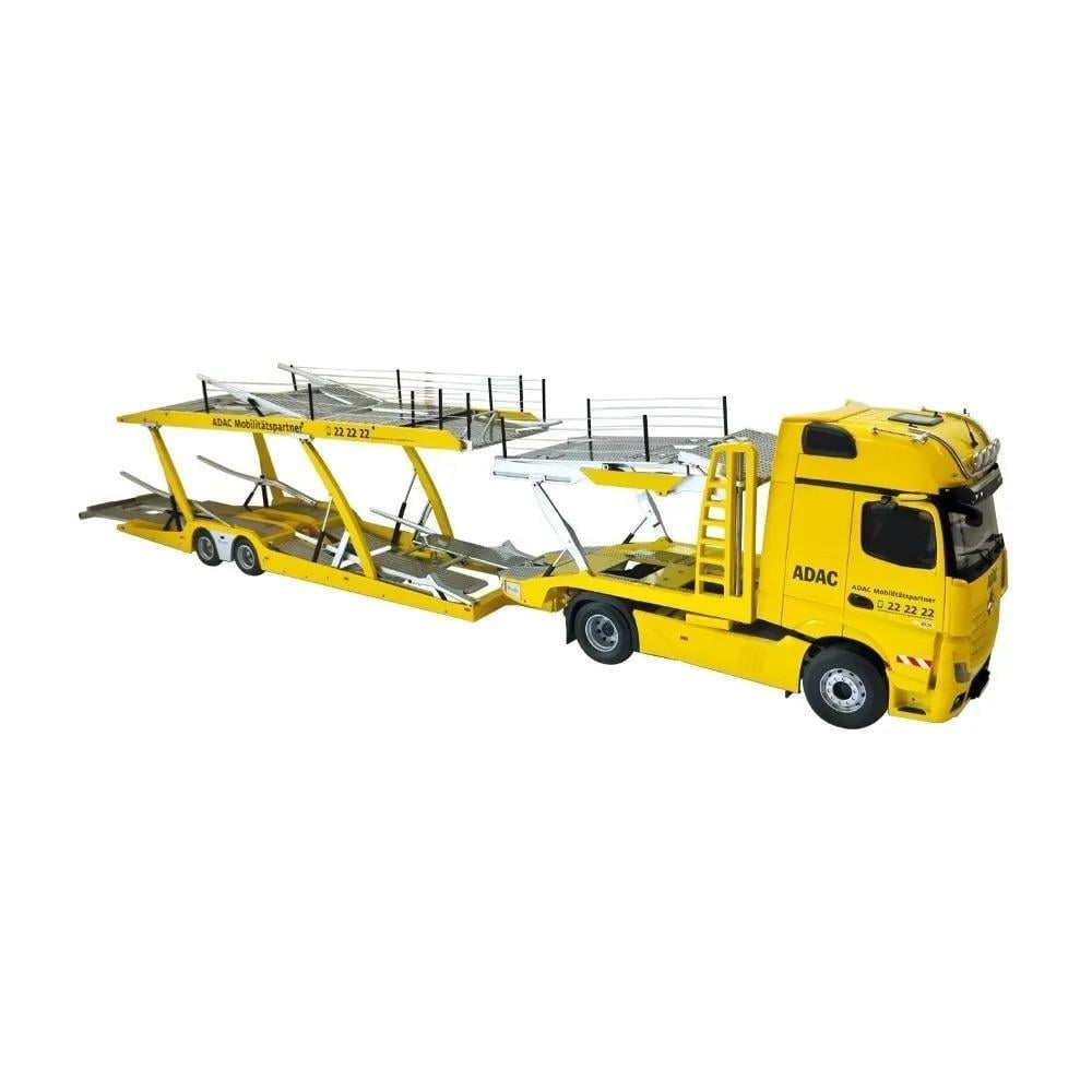 NZG 1025/02 1/18 Ölçek, LOHR 6 lı Araç Taşıma Dorsesi ve Mercedes-Benz Actros Çekici (ADAC), Sergilemeye Hazır Metal Model
