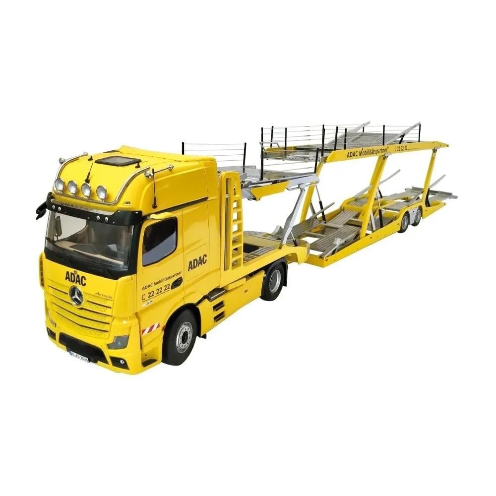 NZG 1025/02 1/18 Ölçek, LOHR 6 lı Araç Taşıma Dorsesi ve Mercedes-Benz Actros Çekici (ADAC), Sergilemeye Hazır Metal Model