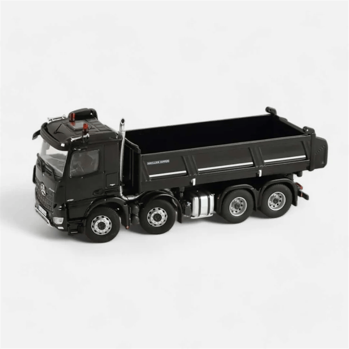 NZG 1066/50 1/50 Ölçek, Mercedes-Benz Arocs 8x4 Meiller Damperli Kamyon, Siyah, Sergilemeye Hazır Metal Model