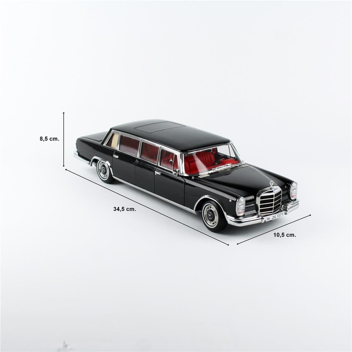 NZG 10710050 1/18 Ölçek, Mercedes-Benz 600 Pullman, Siyah, Sergilemeye Hazır Metal Model