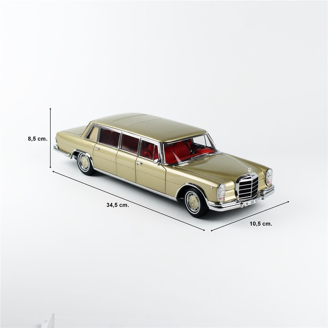 NZG 10710066 1/18 Ölçek, Mercedes-Benz 600 Pullman, Bej, Sergilemeye Hazır Metal Model