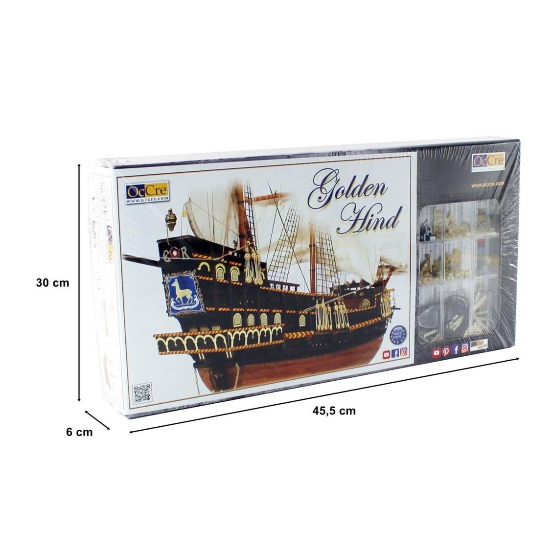 Occre 12003 1/85 Ölçek, Golden Hint, 64 cm. Yelkenli İngiliz Keşif Gemisi, Ahşap Model Kiti