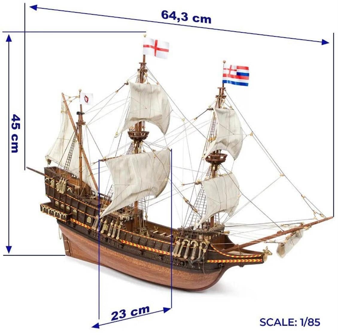Occre 12003 1/85 Ölçek, Golden Hint, 64 cm. Yelkenli İngiliz Keşif Gemisi, Ahşap Model Kiti
