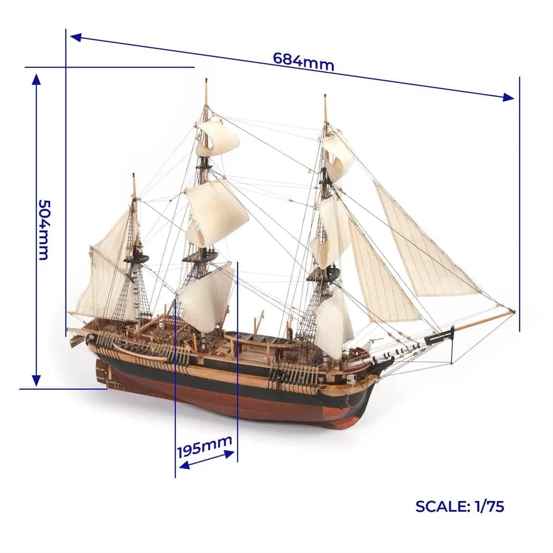 Occre 12009 1/75 Ölçek, HMS Erebus, 68 cm. Yelkenli ve Buharlı Keşif Gemisi, Ahşap Model Kiti