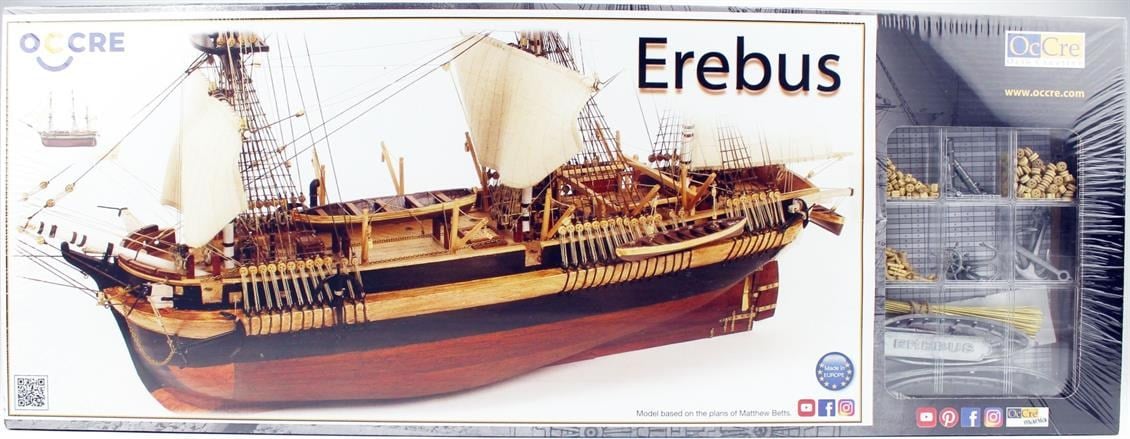 Occre 12009 1/75 Ölçek, HMS Erebus, 68 cm. Yelkenli ve Buharlı Keşif Gemisi, Ahşap Model Kiti