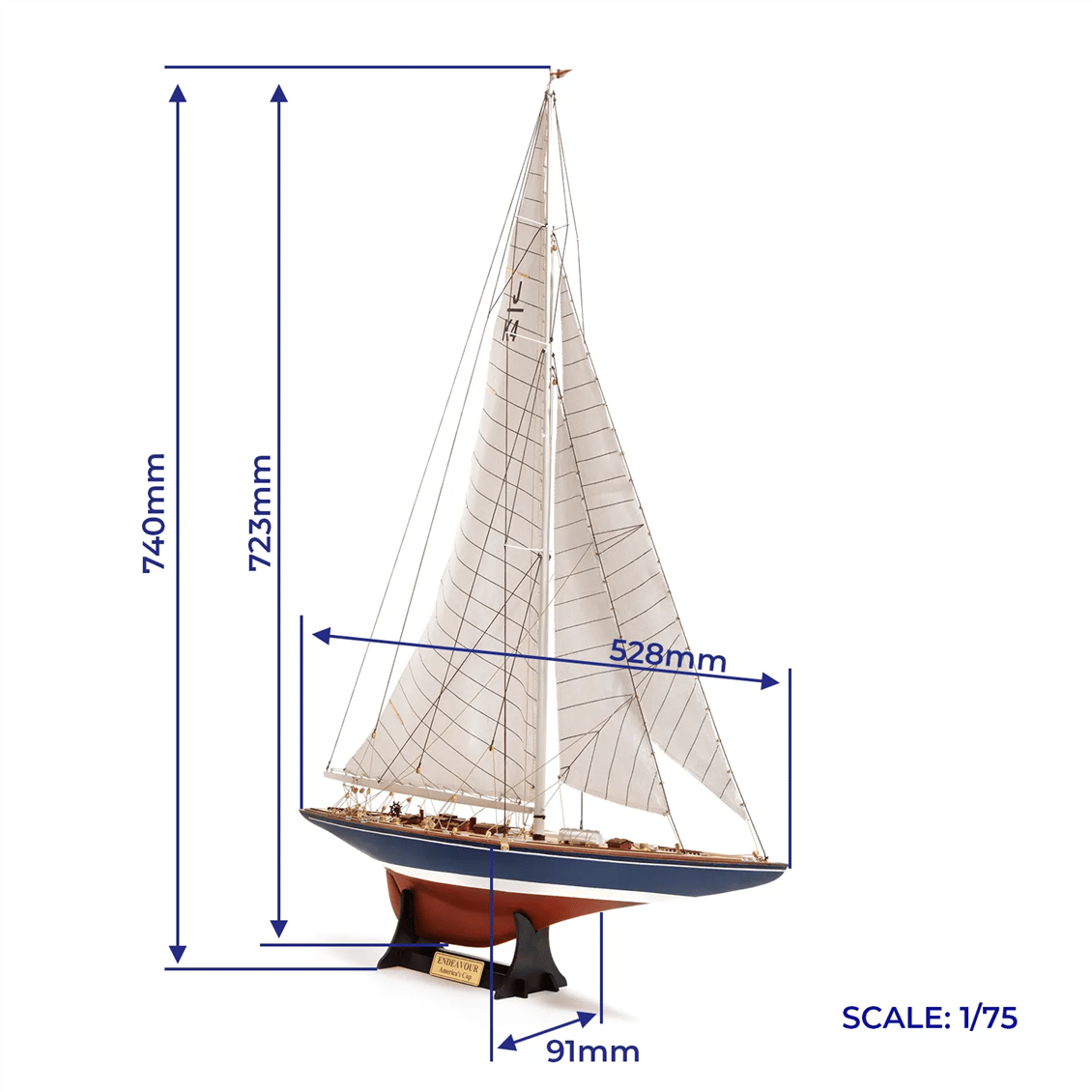 Occre 12013 1/75 Ölçek, Endeavour Yacht America's Cup 1934, 53 cm. Yelkenli Yat, Ahşap Model Kiti