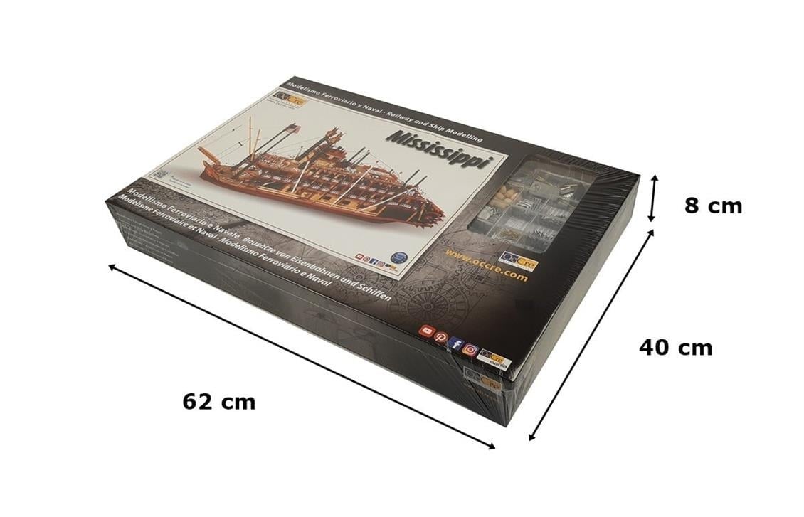 Occre 14003 1/80 Ölçek, Mississippi, 74 cm. Buharlı Amerikan Nehir Gemisi, Ahşap Model Kiti