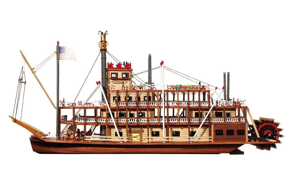 Occre 14003 1/80 Ölçek, Mississippi, 74 cm. Buharlı Amerikan Nehir Gemisi, Ahşap Model Kiti
