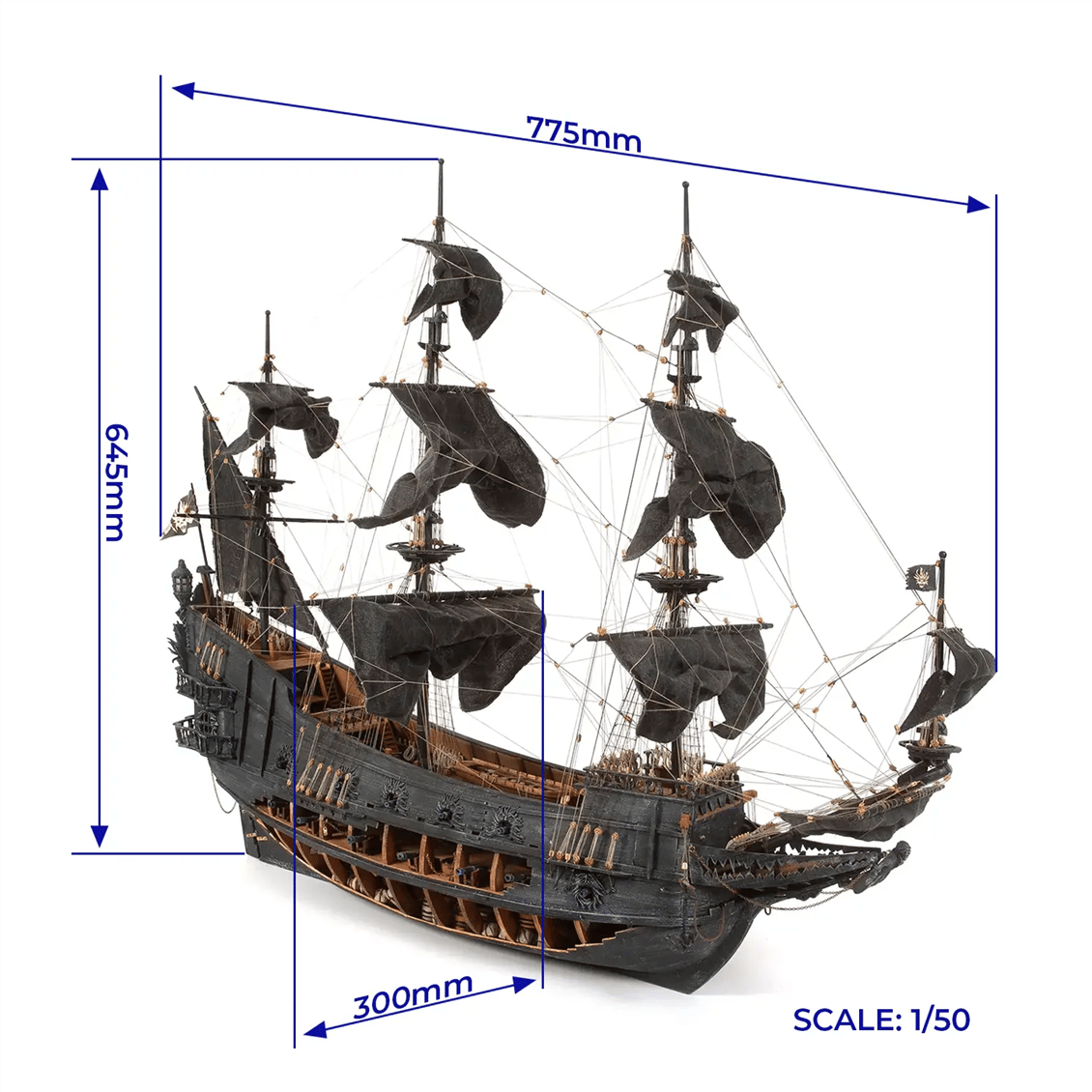 Occre 14010 1/50 Ölçek, Flying Dutchman, 78 cm. Yelkenli Efsanevi Hayalet Gemi, Ahşap Model Kiti