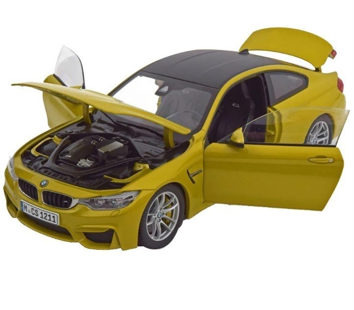 Paragon 97103 1/18 Ölçek, BMW M4 Coupe Austin Yellow Sergilemeye Hazır Metal Araba Modeli