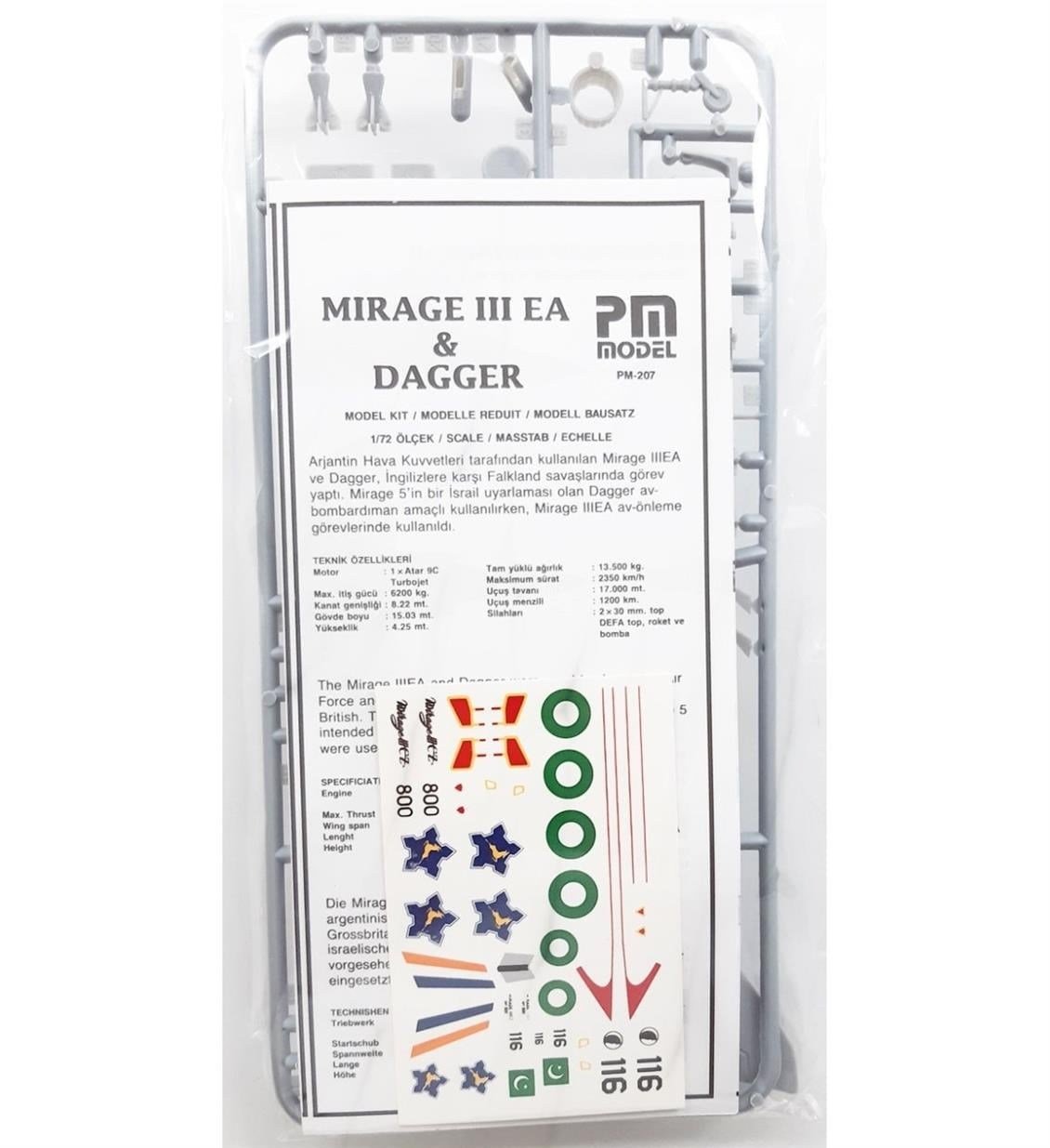 PM Model 207 1/72 Ölçek, Dassault Mirage III Avcı Uçağı, Plastik Model kiti