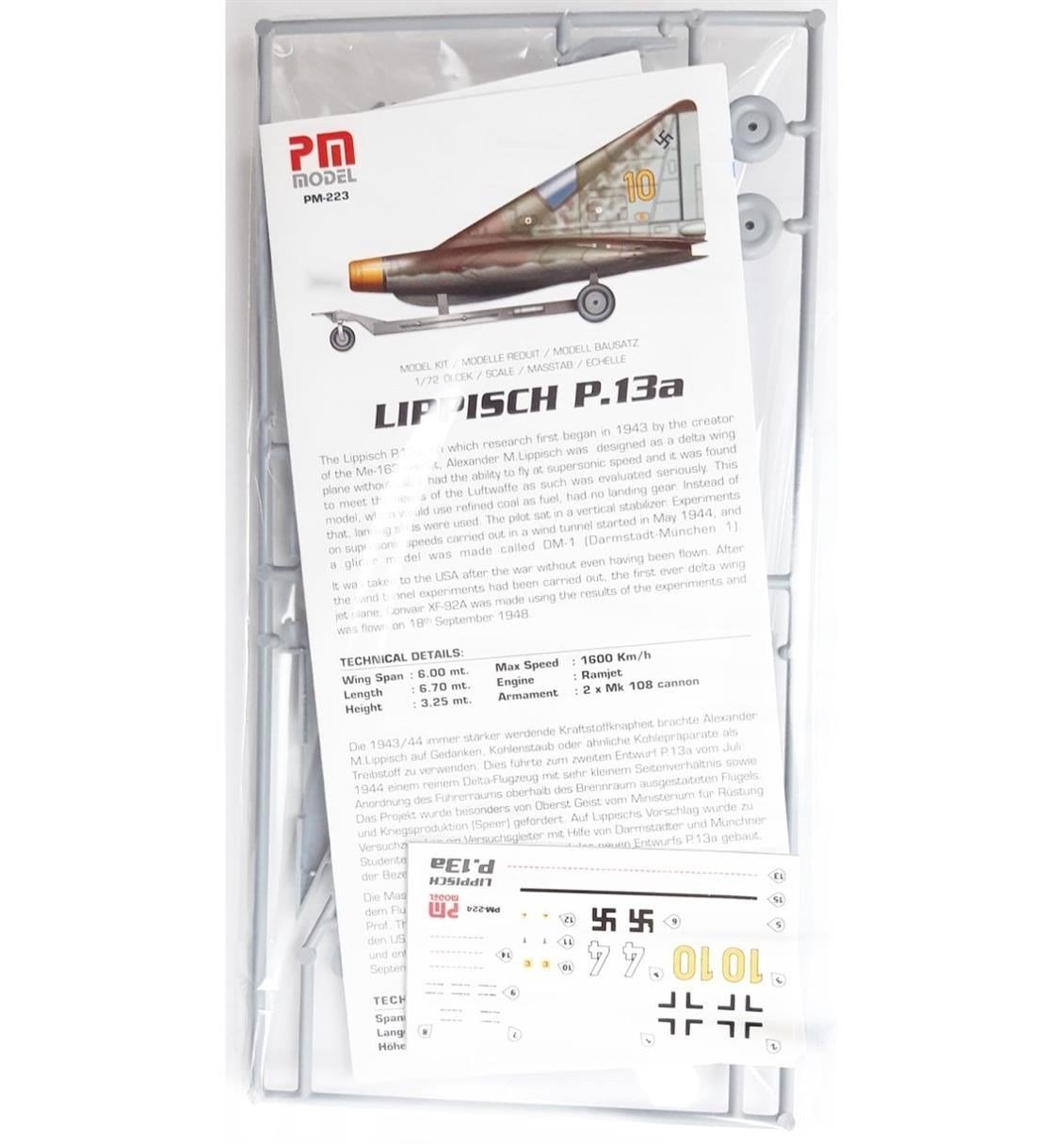 PM Model 224 1/72 Ölçek, LIPPISCH P.13a Savaş Uçağı, Plastik Model kiti