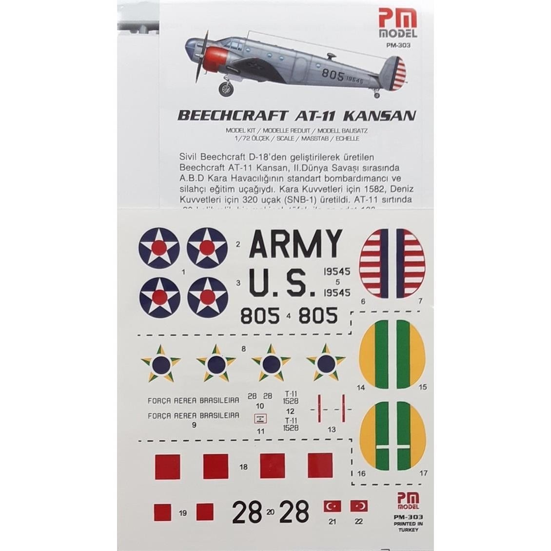 PM Model 303 1/72 Ölçek, Beechcraft AT-11 Kansan Bombardıman-Eğitim Uçağı, Plastik Model kiti