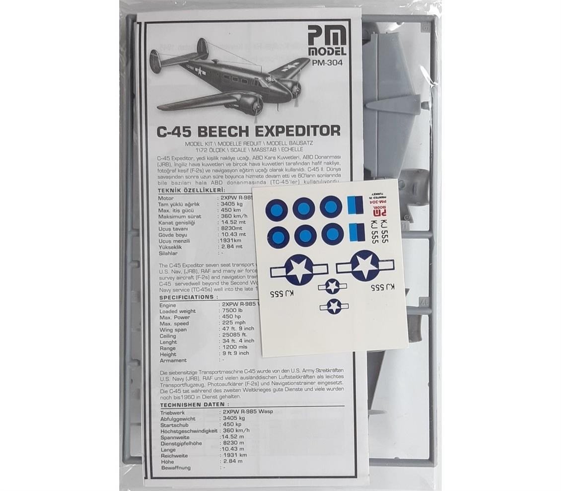 PM Model 304 1/72 Ölçek, C-45 Beech Expeditor Eğitim Ve Nakliye Uçağı, Plastik Model kiti