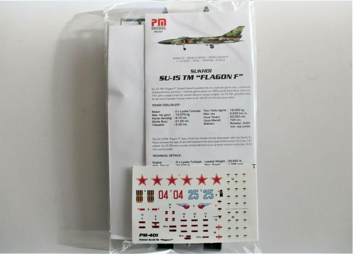 PM Model 401 1/72 Ölçek, SU-15 TM ( Flagon ) Önleme Uçağı, Plastik Model kiti