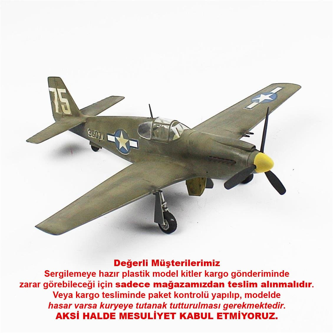 QD035 1/48 P-51C Mustang Sergilemeye Hazır Plastik Uçak Modeli