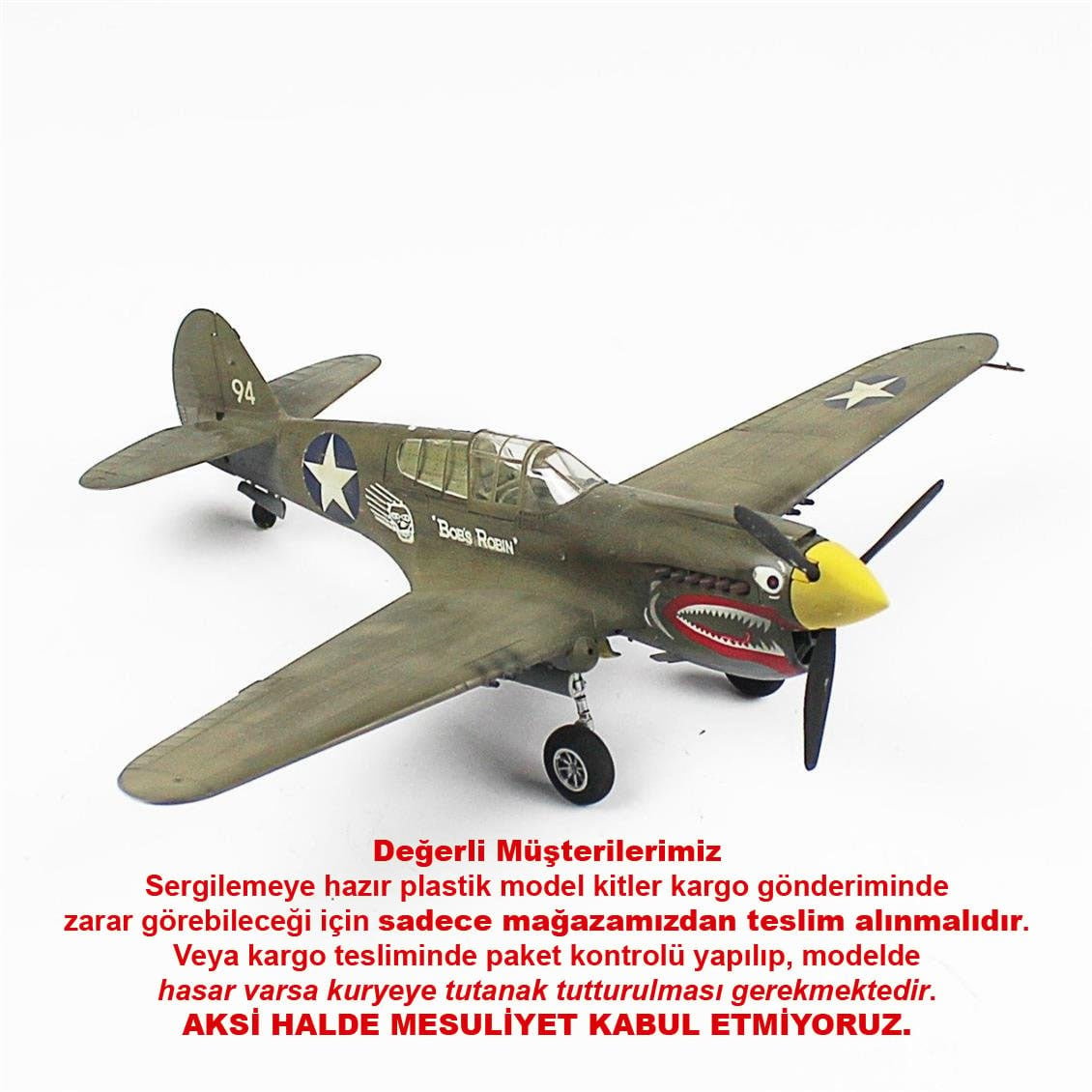 QD036 1/48 P-40C Warhawk Sergilemeye Hazır Plastik Uçak Modeli