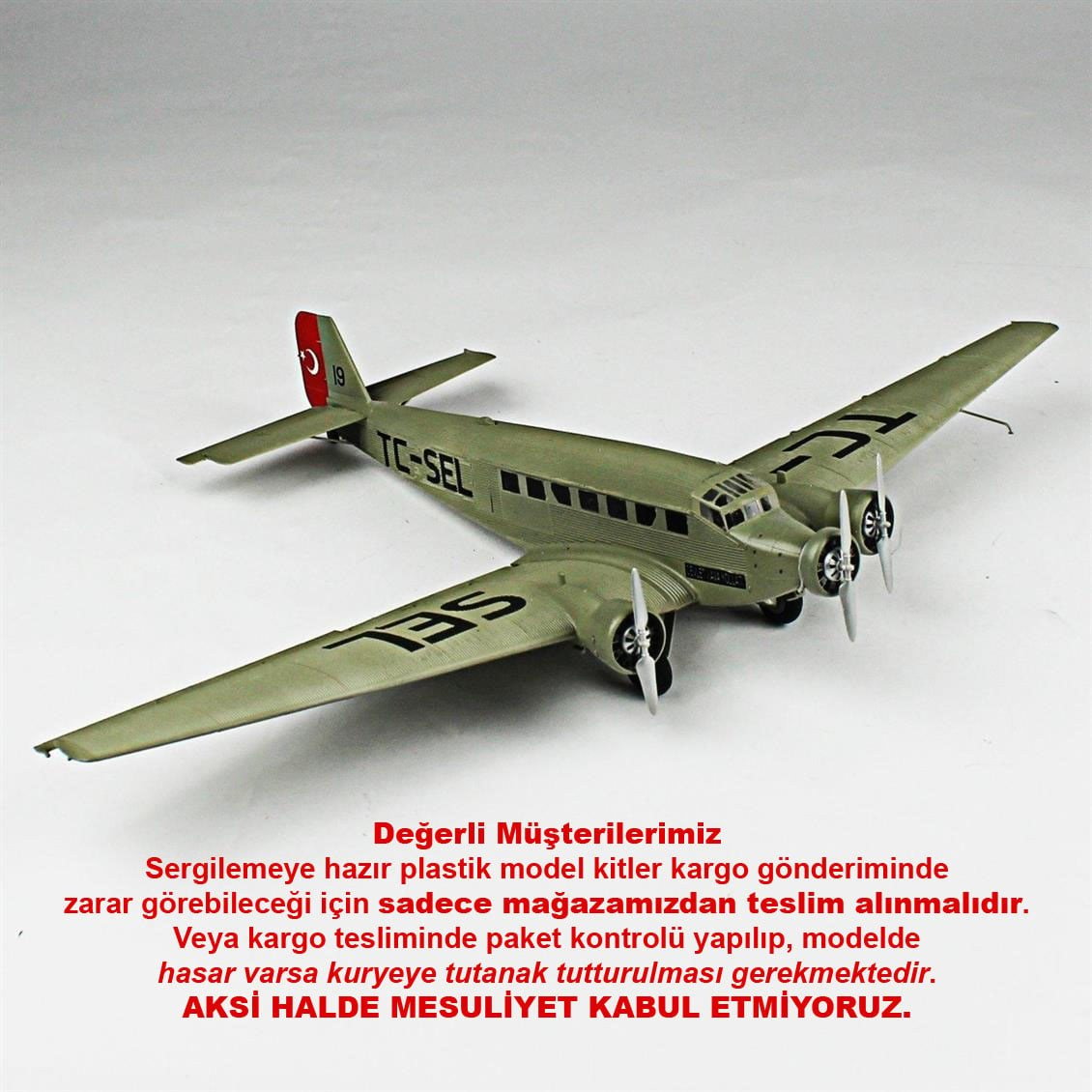 QD144 1/72 JU-52 Sergilemeye Hazır Plastik Uçak Modeli