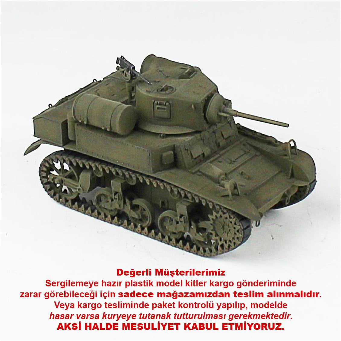QD240 1/35 M3A1 Stuart, Italeri, Sergilemeye Hazır Plastik Tank Modeli