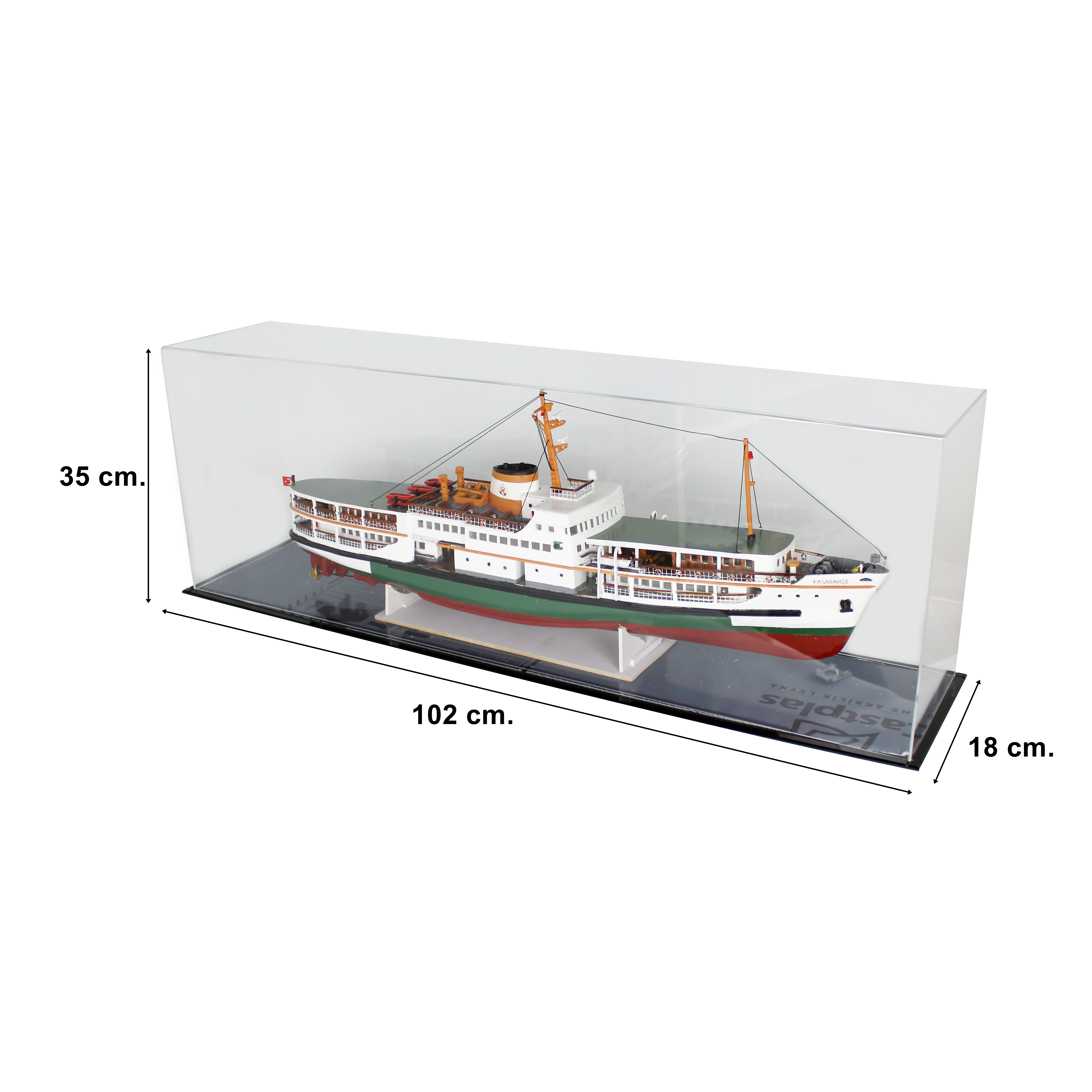 QD400 100 cm. Paşabahçe Yolcu Vapuru,Camekan ile Sergilemeye Hazır Gemi Modeli