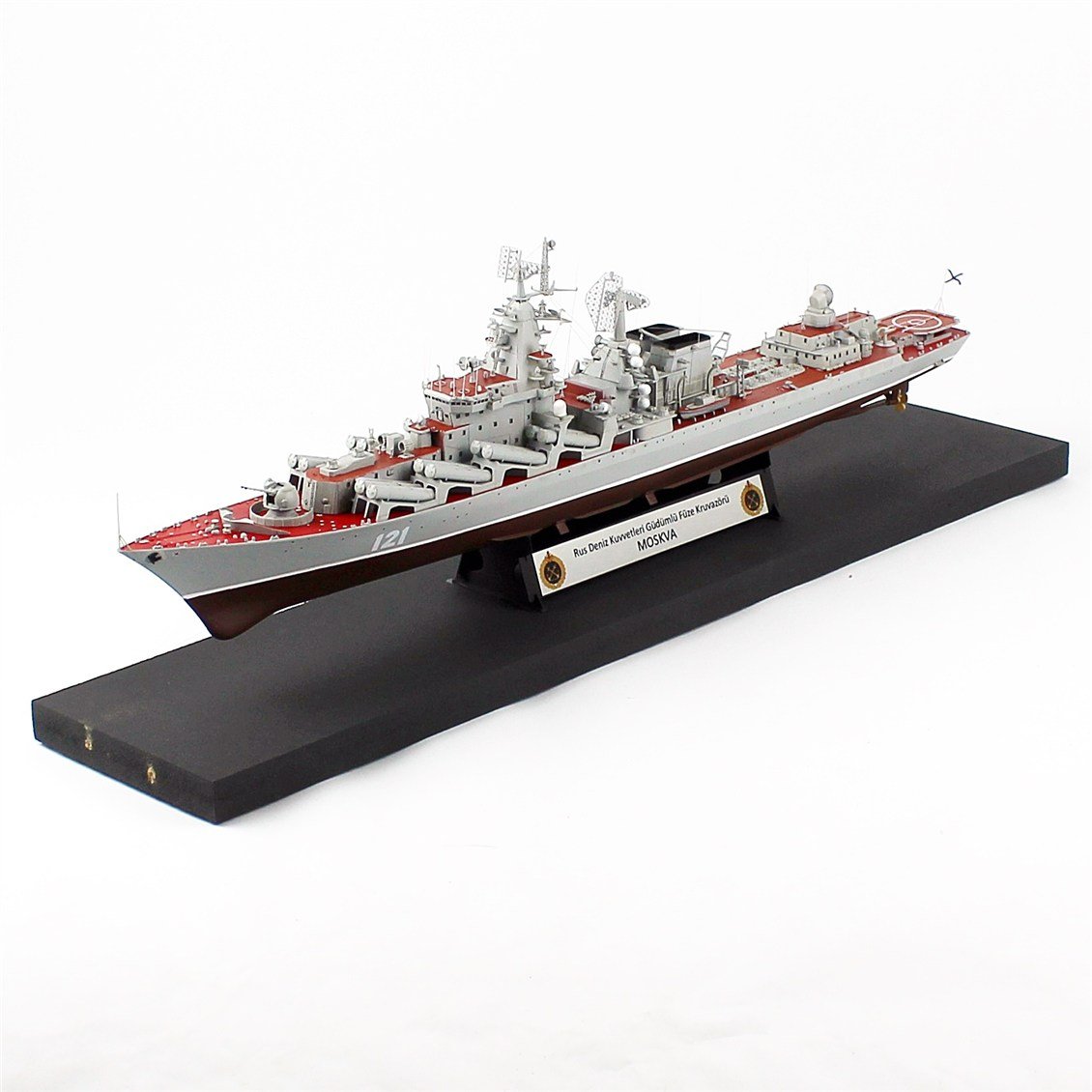 QD410 1/350 Ölçek, Moskva Rus Güdümlü Füze Kruvazörü, Camekanlı, Sergilemeye Hazır, Plastik Gemi Modeli